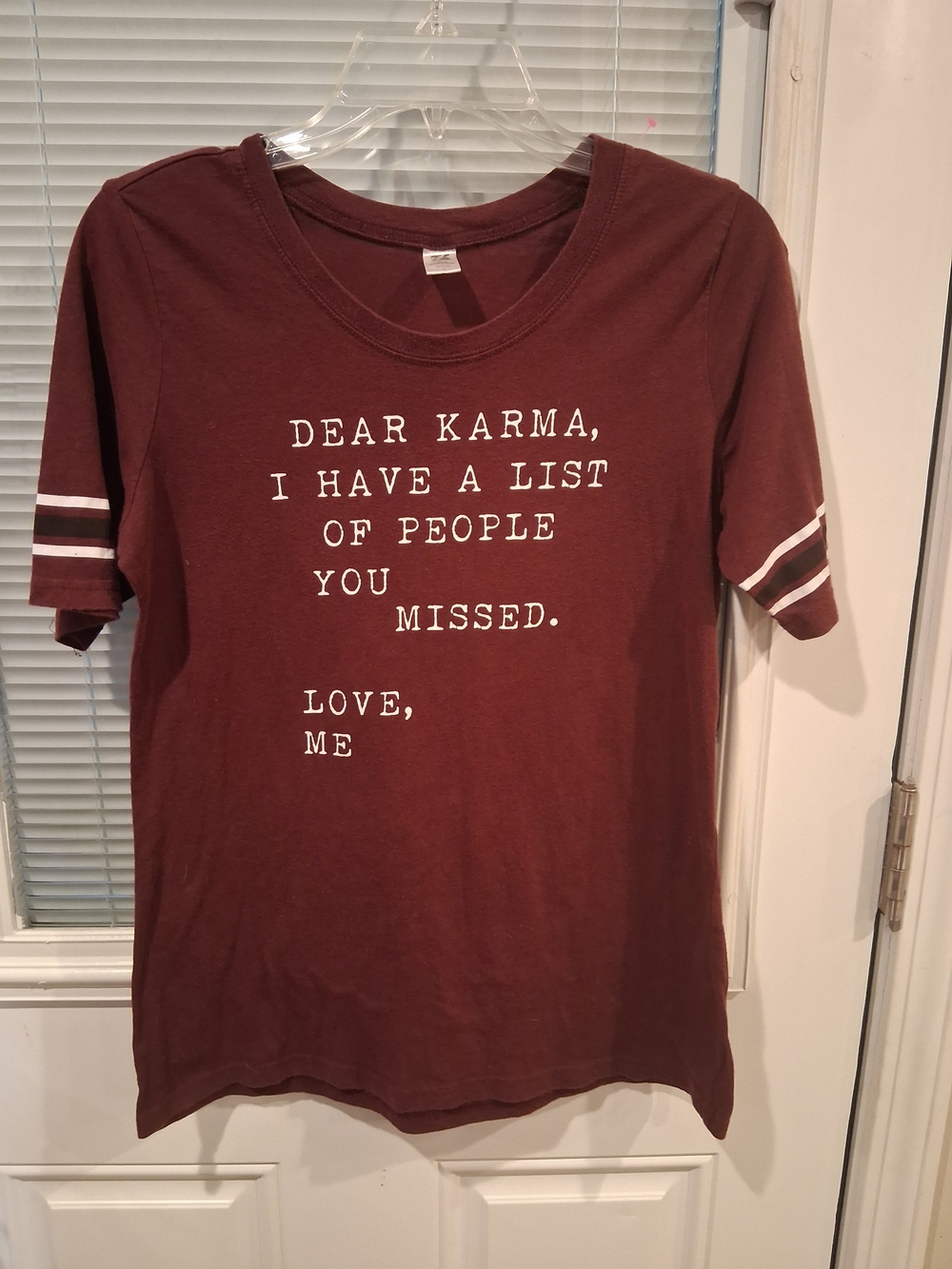 Maroon Short Sleeve Graphic Tee - "Dear Karma" SKU 16